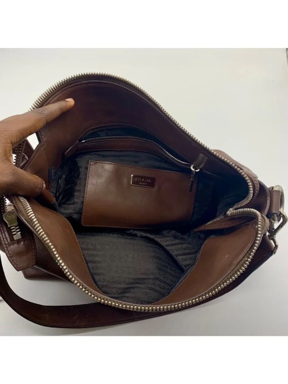 Prada Brown Cervo Leather Hobo Bag